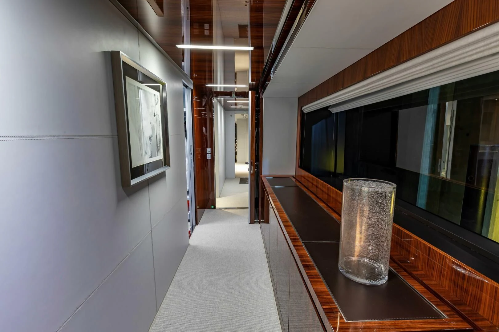 a glass vase on a table aboard NO SURRENDER Yacht for Sale