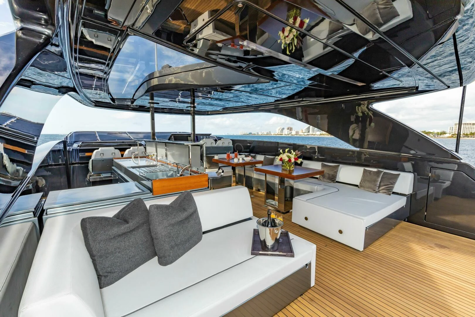 a large room with a large bed aboard NO SURRENDER Yacht for Sale