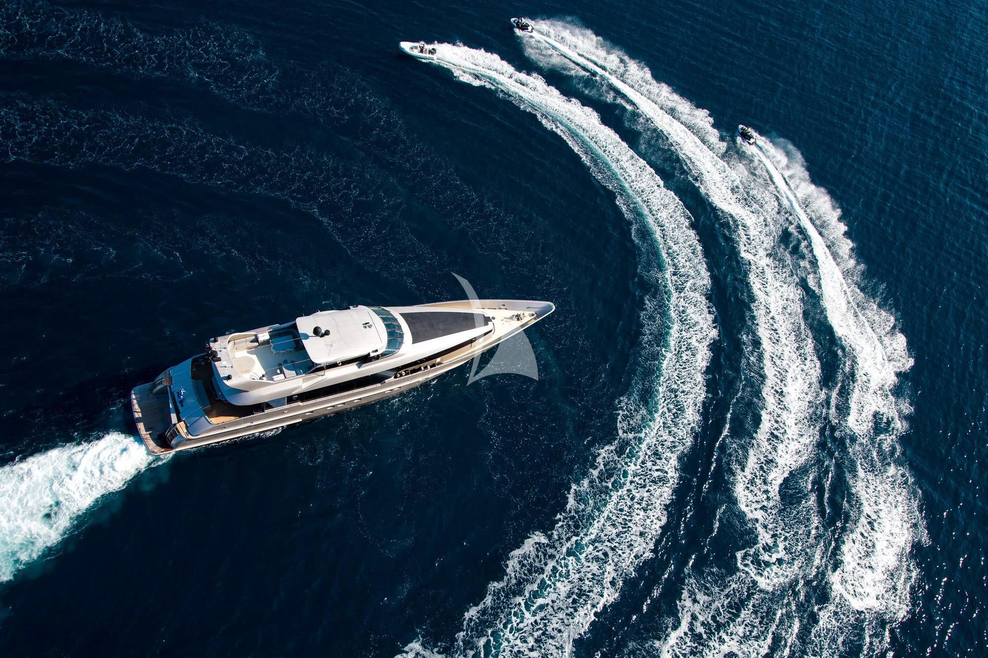 a high angle view of a plane aboard PANDION Yacht for Charter