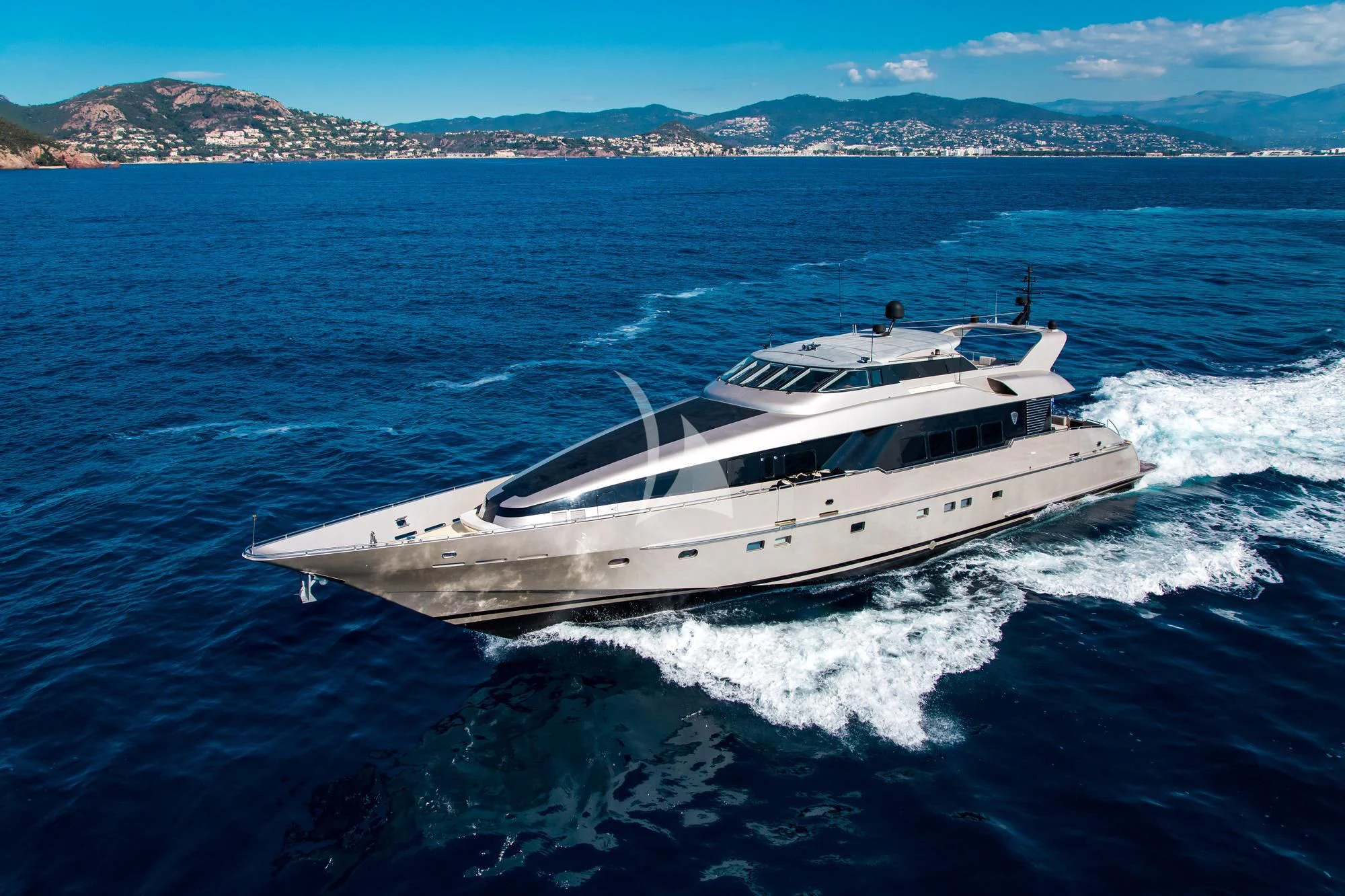a white yacht on the water aboard PANDION Yacht for Charter