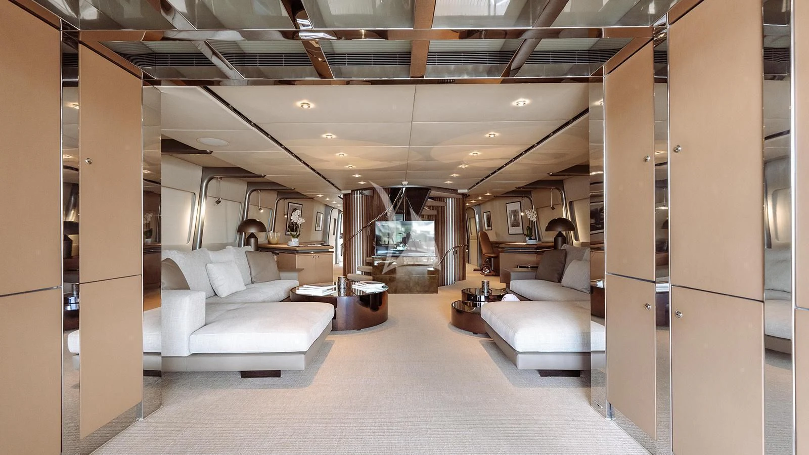 a room with a couch and a table aboard PANDION Yacht for Charter