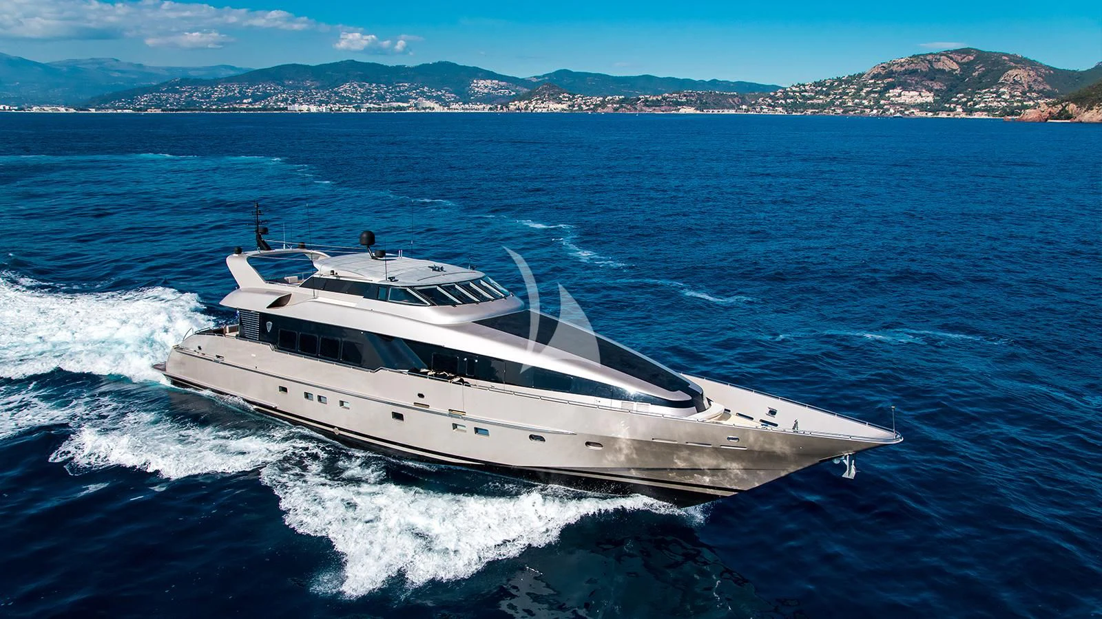 a white yacht on the water aboard PANDION Yacht for Charter