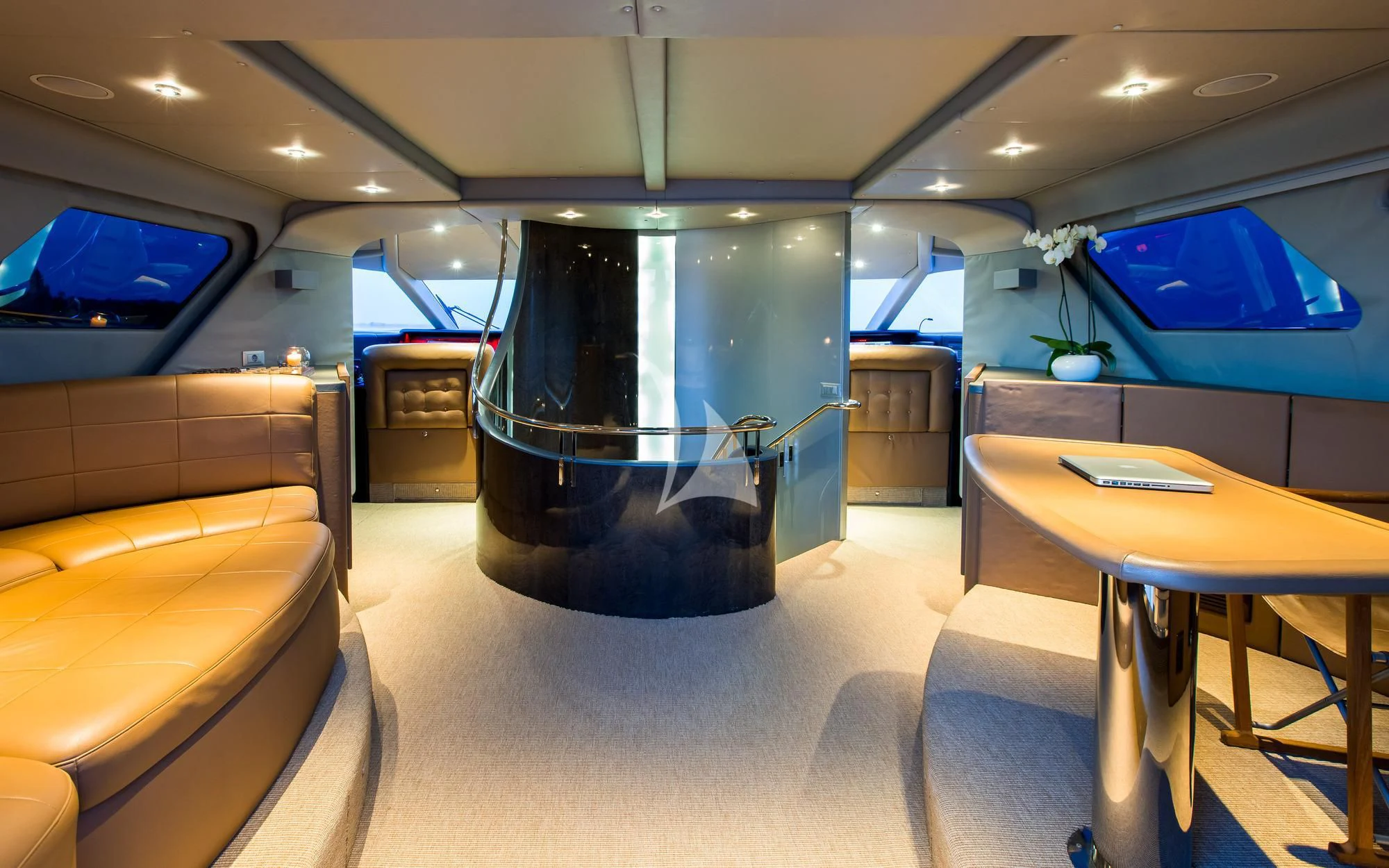 a room with a large glass display aboard PANDION Yacht for Charter
