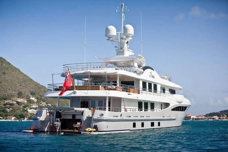 a large white boat in the water aboard ASTRA Yacht for Sale