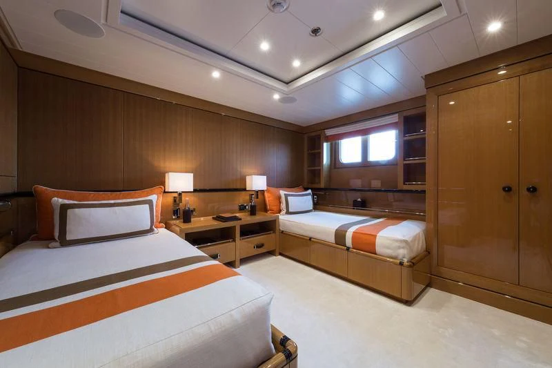 a room with two beds aboard ASTRA Yacht for Sale