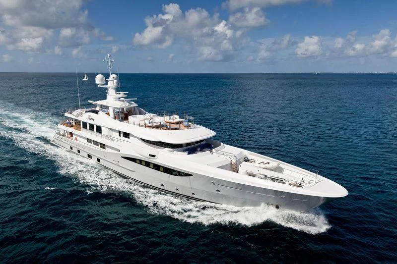 a large white ship in the water aboard ASTRA Yacht for Sale