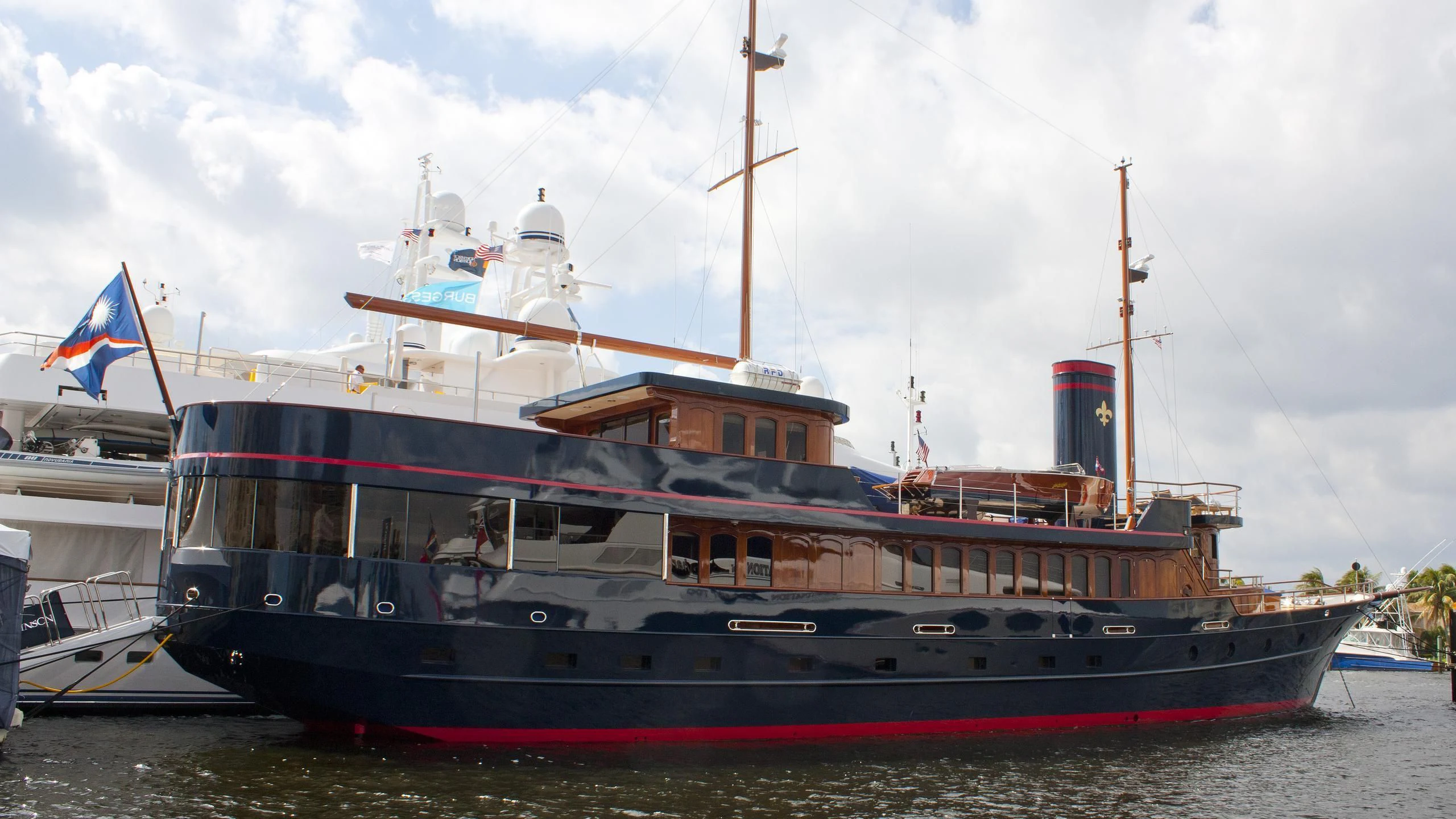 a large ship in the water aboard LADY BAHI Yacht for Sale