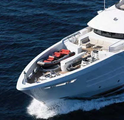 a boat with a motor on the front aboard ORION Yacht for Sale