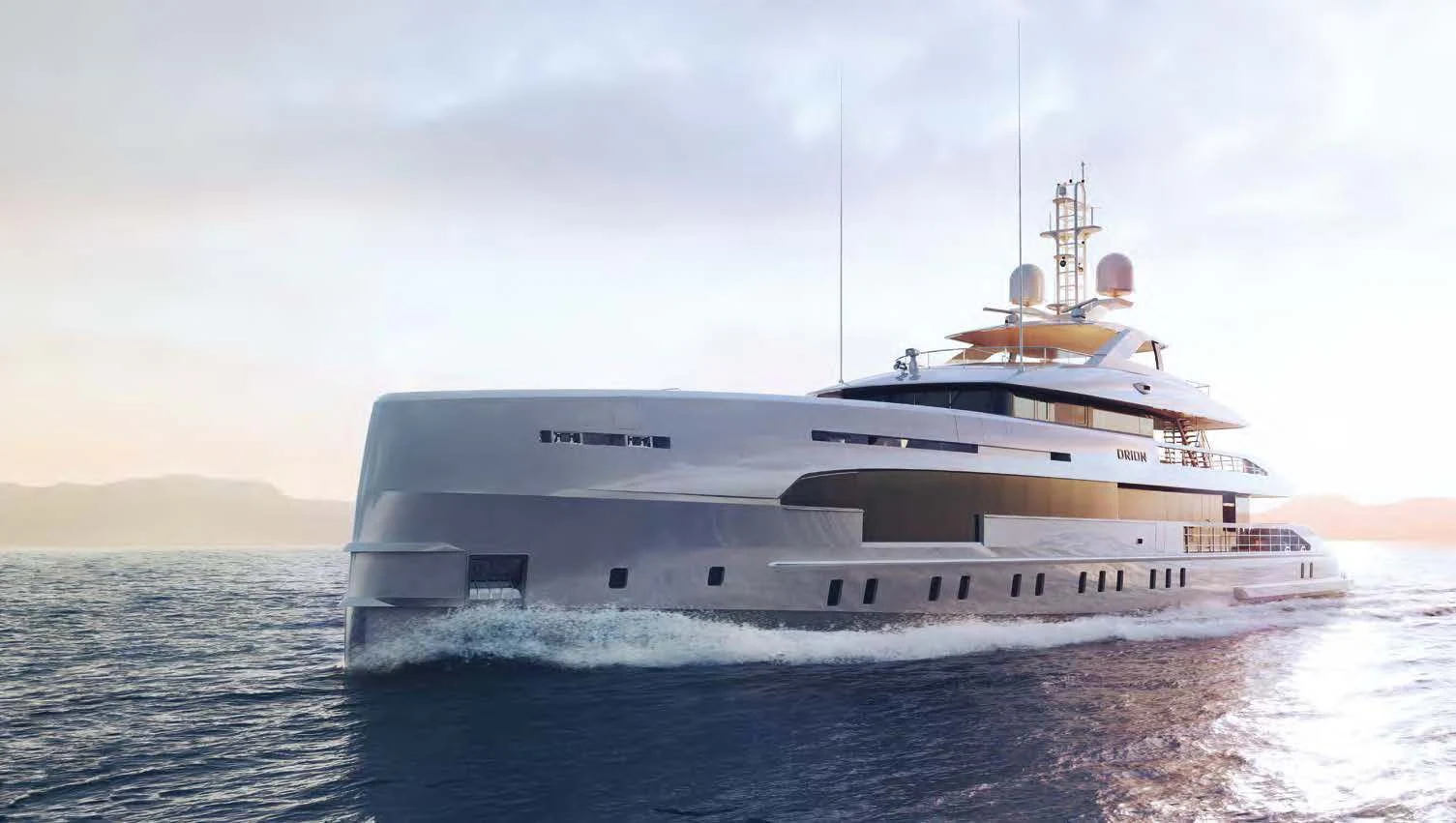 a large white ship in the water aboard ORION Yacht for Sale