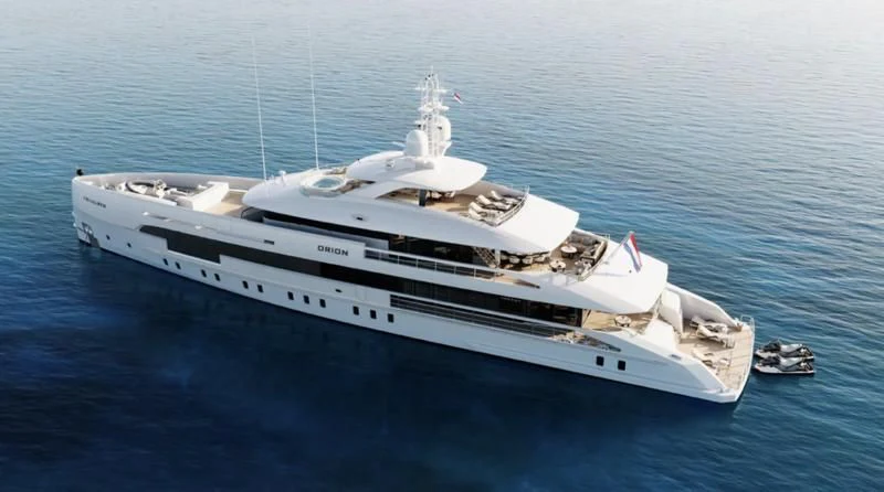 a large white ship aboard ORION Yacht for Sale