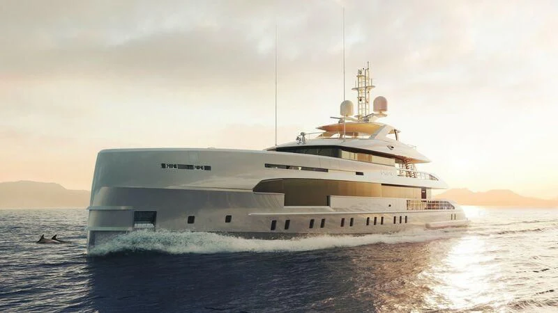 a large ship in the water aboard ORION Yacht for Sale