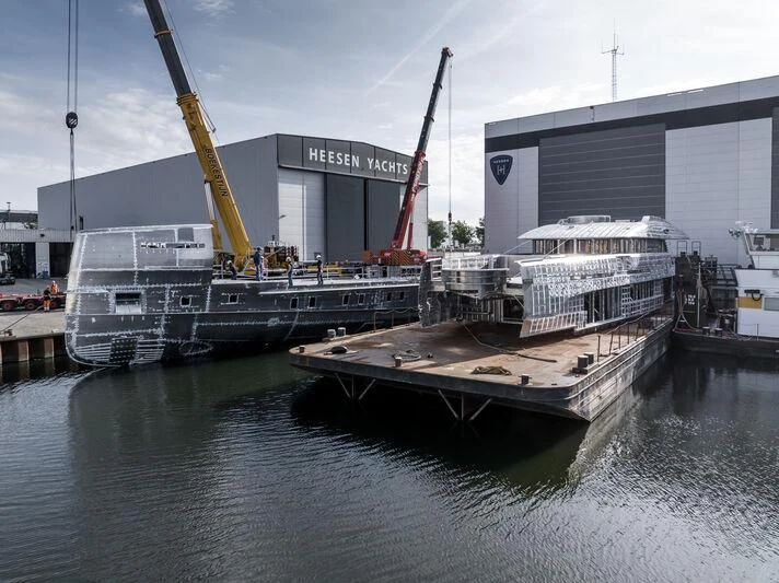 a crane on a dock aboard ORION Yacht for Sale