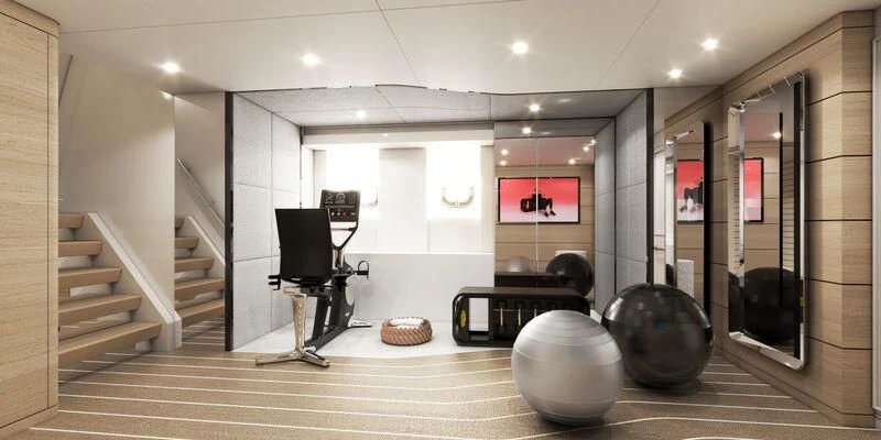 a room with a piano and a piano aboard ORION Yacht for Sale