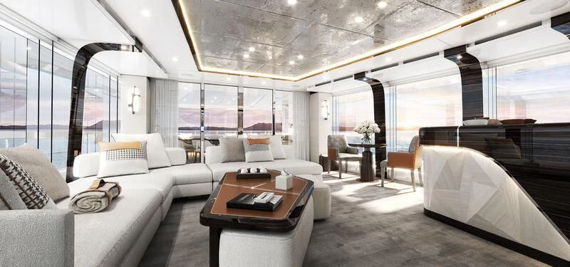a room with a bed and a table aboard ORION Yacht for Sale