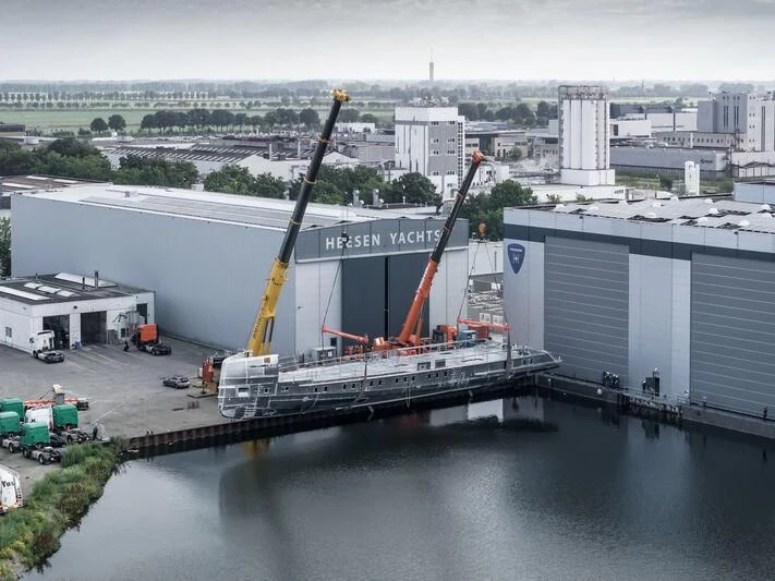 a crane on a dock aboard ORION Yacht for Sale