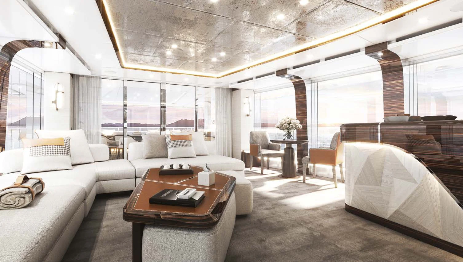 a room with a bed and a table aboard ORION Yacht for Sale