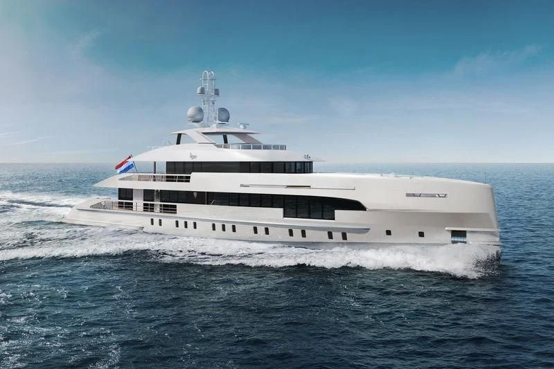 a large white ship aboard ORION Yacht for Sale
