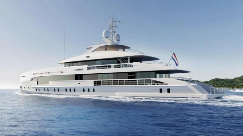 a large white ship aboard ORION Yacht for Sale