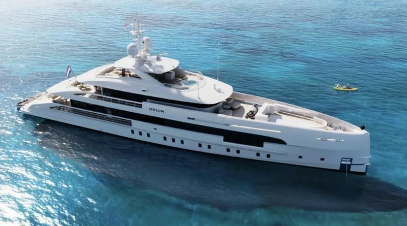 a white yacht in the water aboard ORION Yacht for Sale