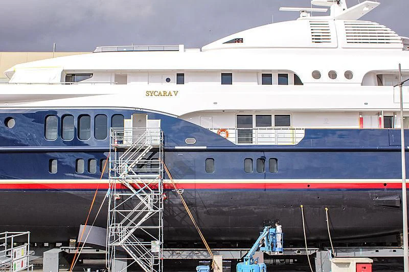 a large white boat aboard SYCARA V Yacht for Sale