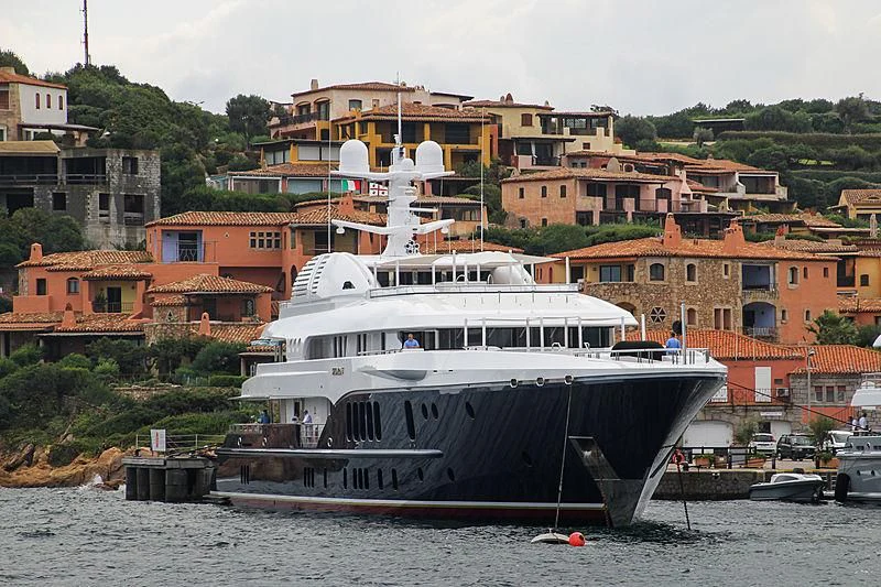 a boat docked at a port aboard SYCARA V Yacht for Sale