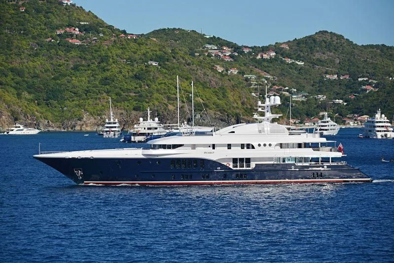 a large ship in the water aboard SYCARA V Yacht for Sale