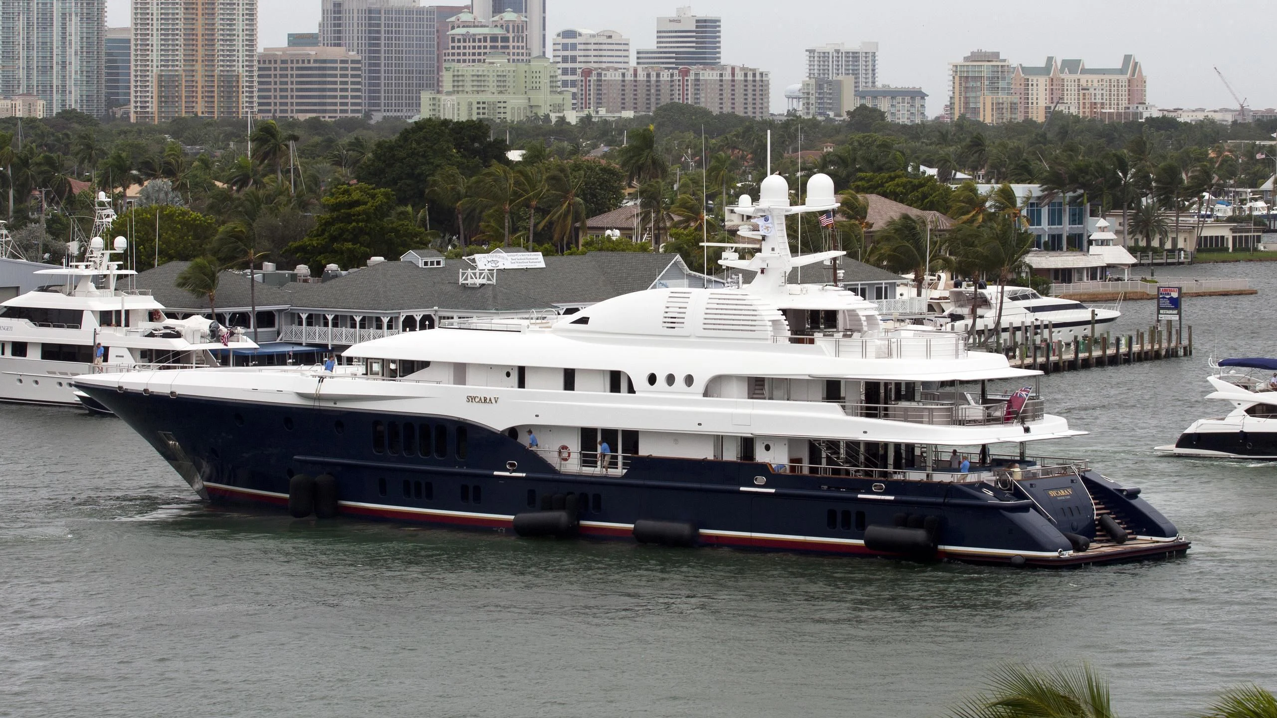 a large boat in the water aboard SYCARA V Yacht for Sale