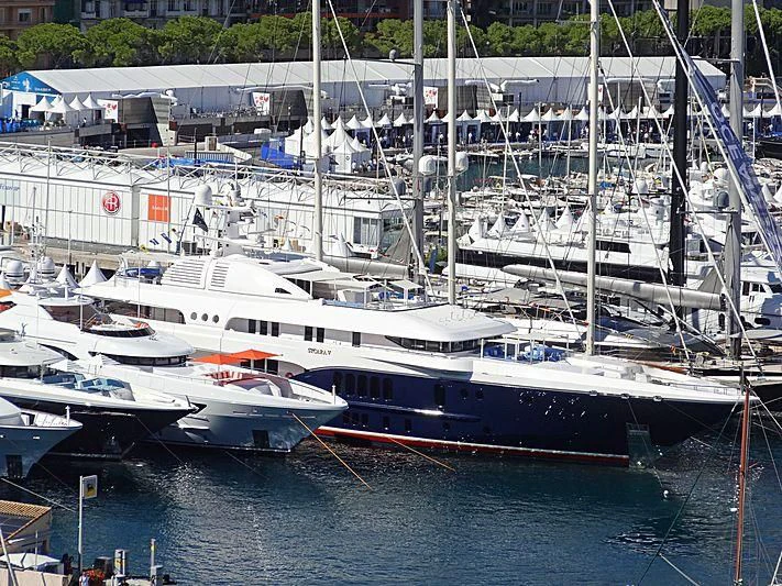 several boats docked at a pier aboard SYCARA V Yacht for Sale