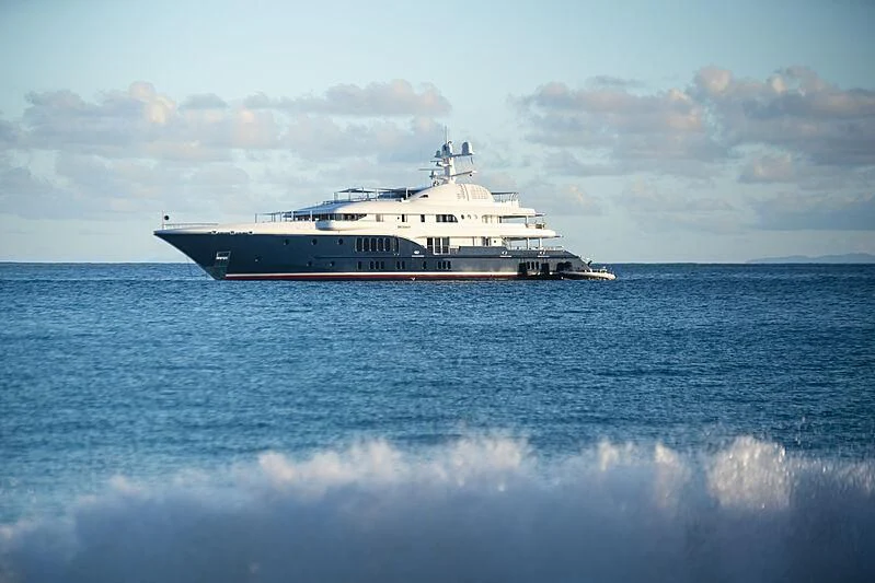 a large ship in the water aboard SYCARA V Yacht for Sale