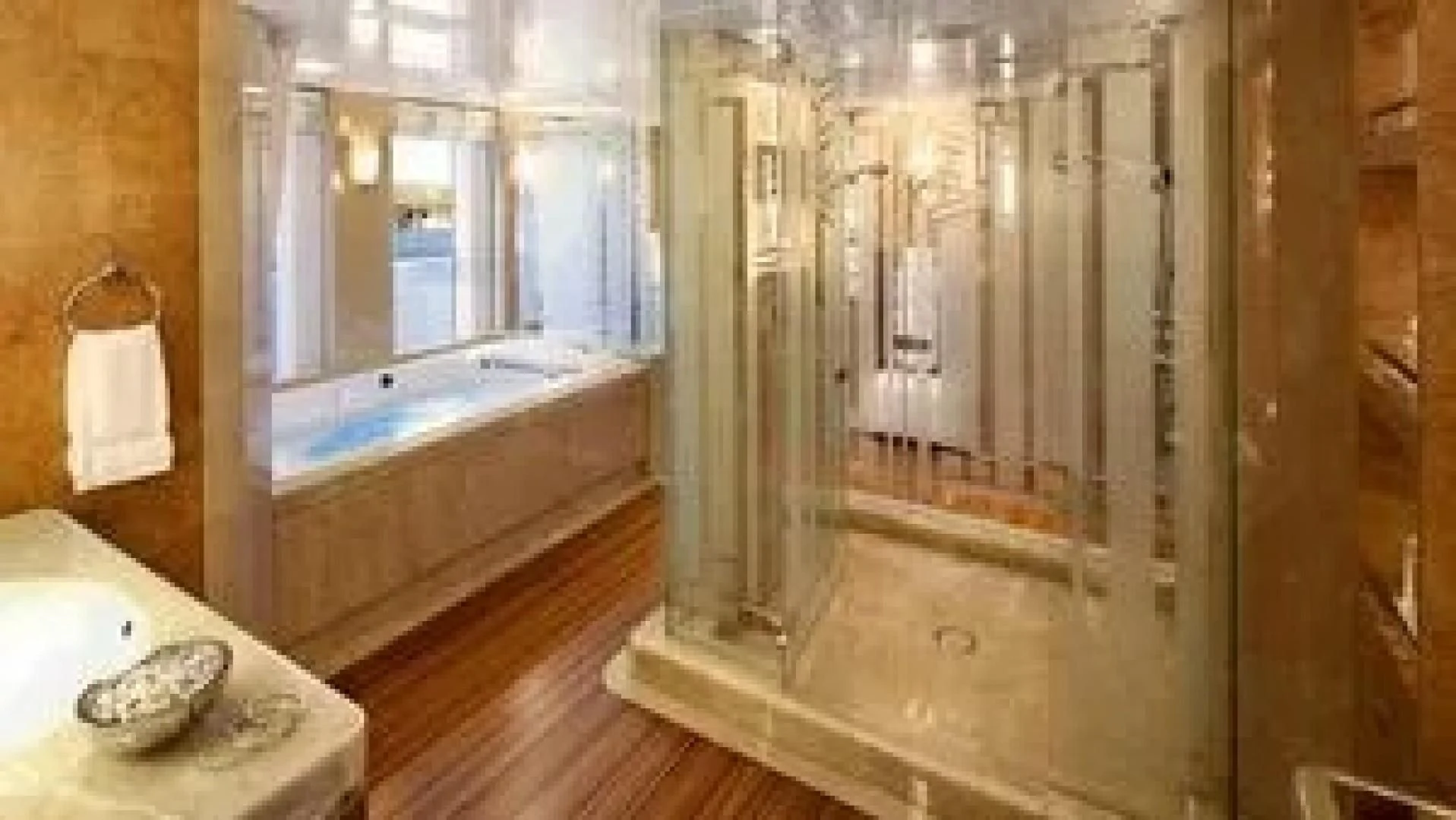 a bathroom with a large shower aboard SYCARA V Yacht for Sale