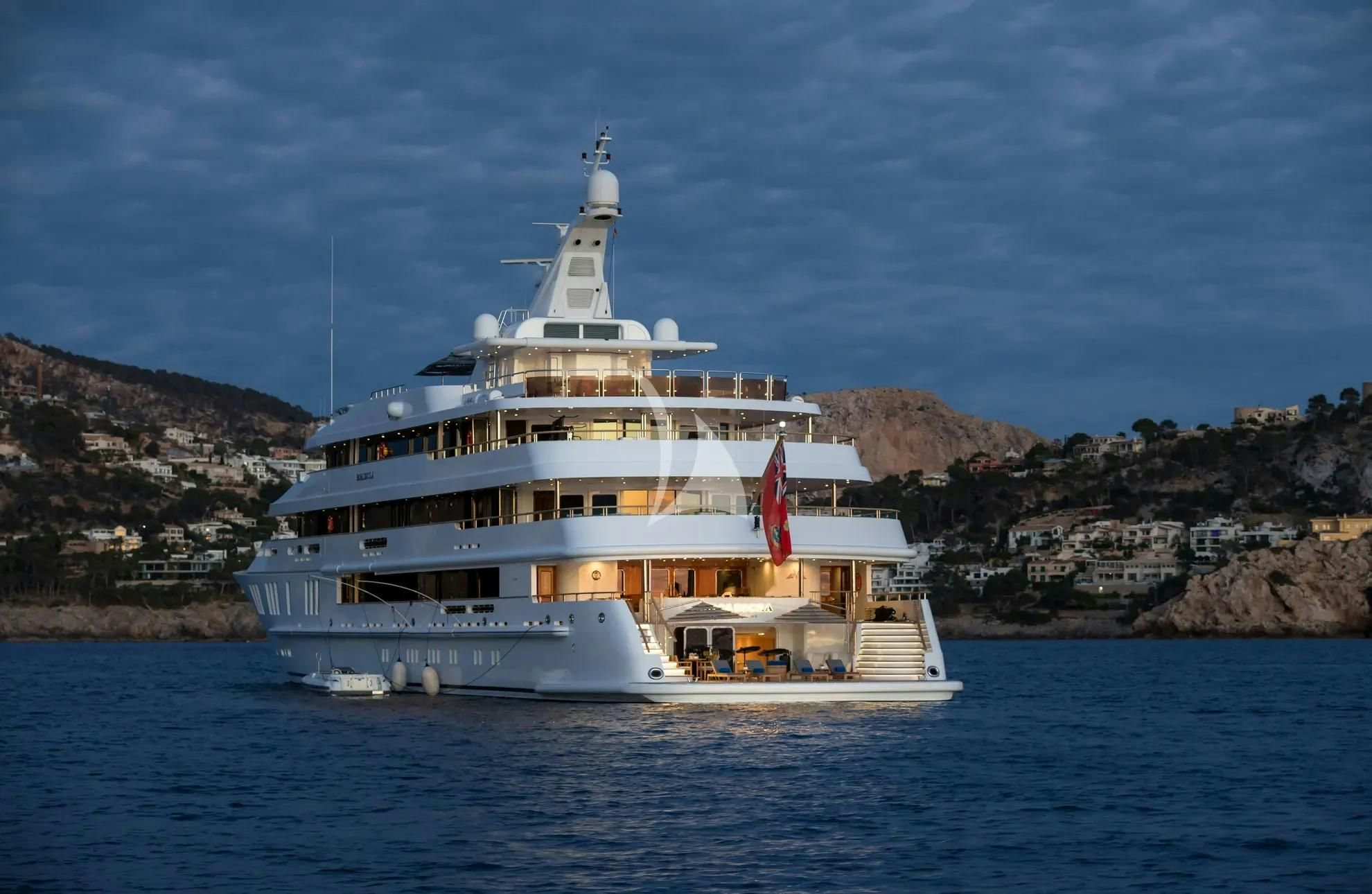 a large white boat on the water aboard BOADICEA Yacht for Sale