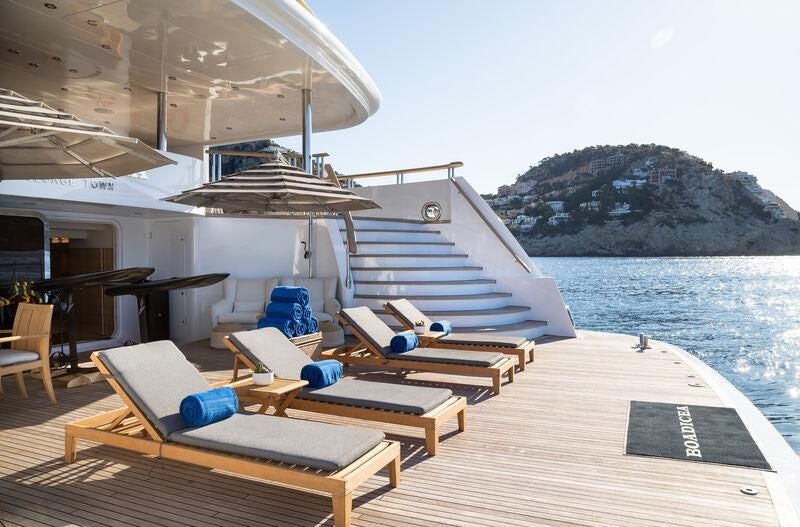 a boat on the water aboard BOADICEA Yacht for Sale