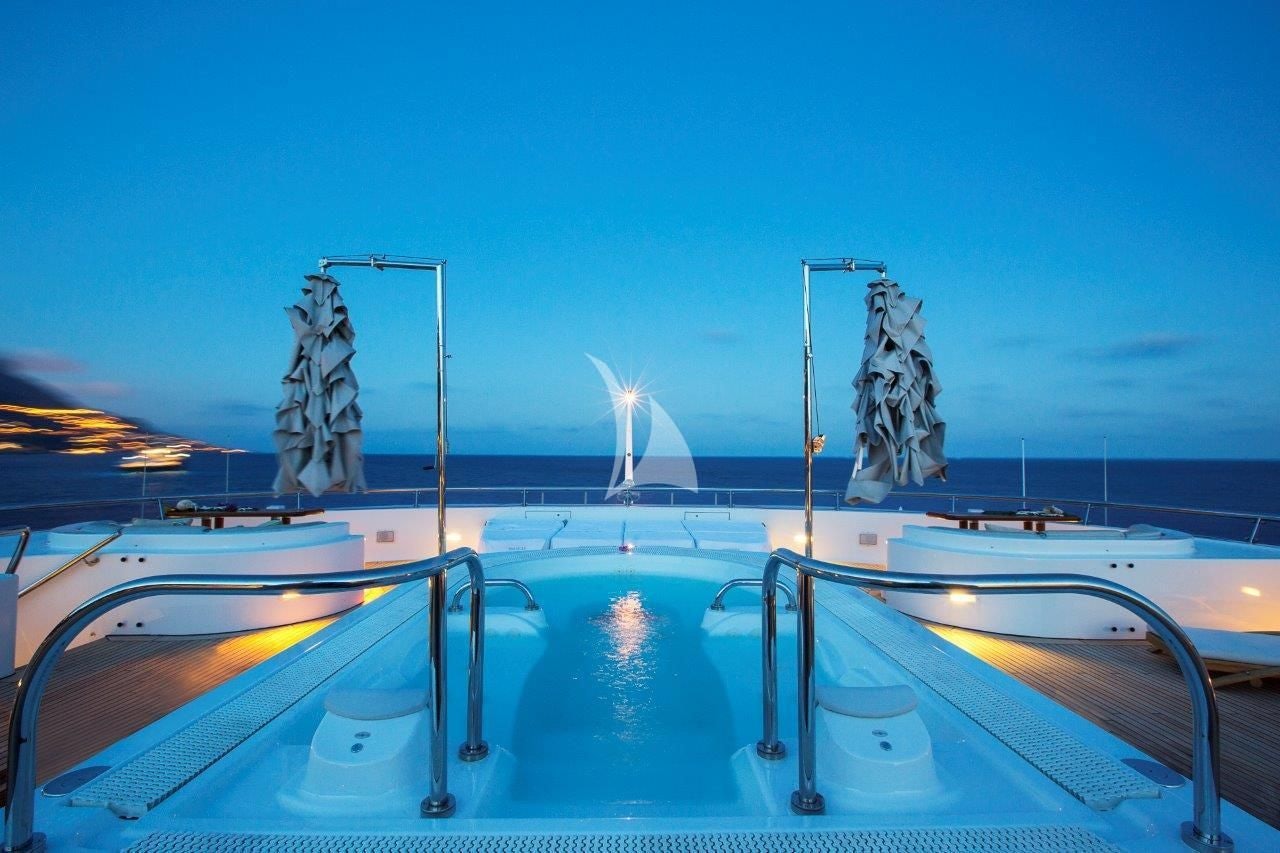 a view of a city from a balcony aboard BOADICEA Yacht for Sale