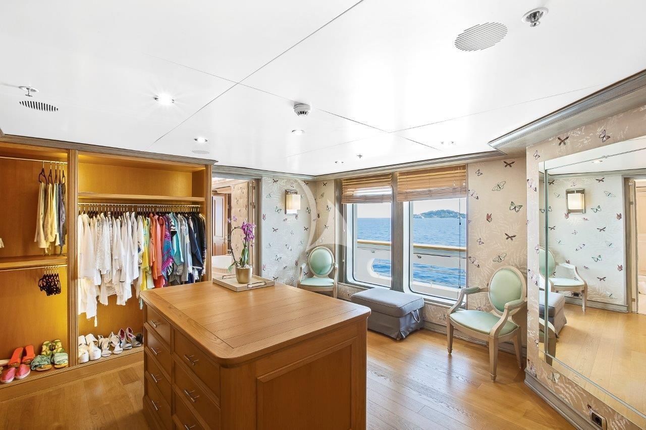 a room with a desk and a chair aboard BOADICEA Yacht for Sale