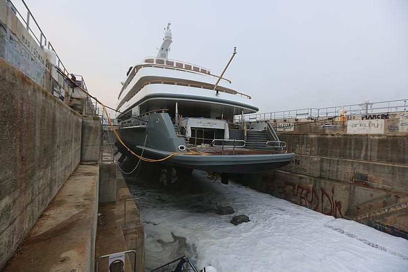 a boat on a dock aboard BOADICEA Yacht for Sale