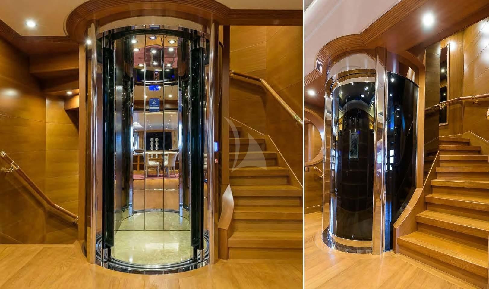 a large elevator in a building aboard BOADICEA Yacht for Sale