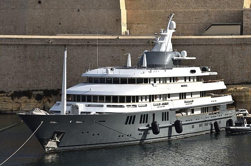 a large white boat aboard BOADICEA Yacht for Sale