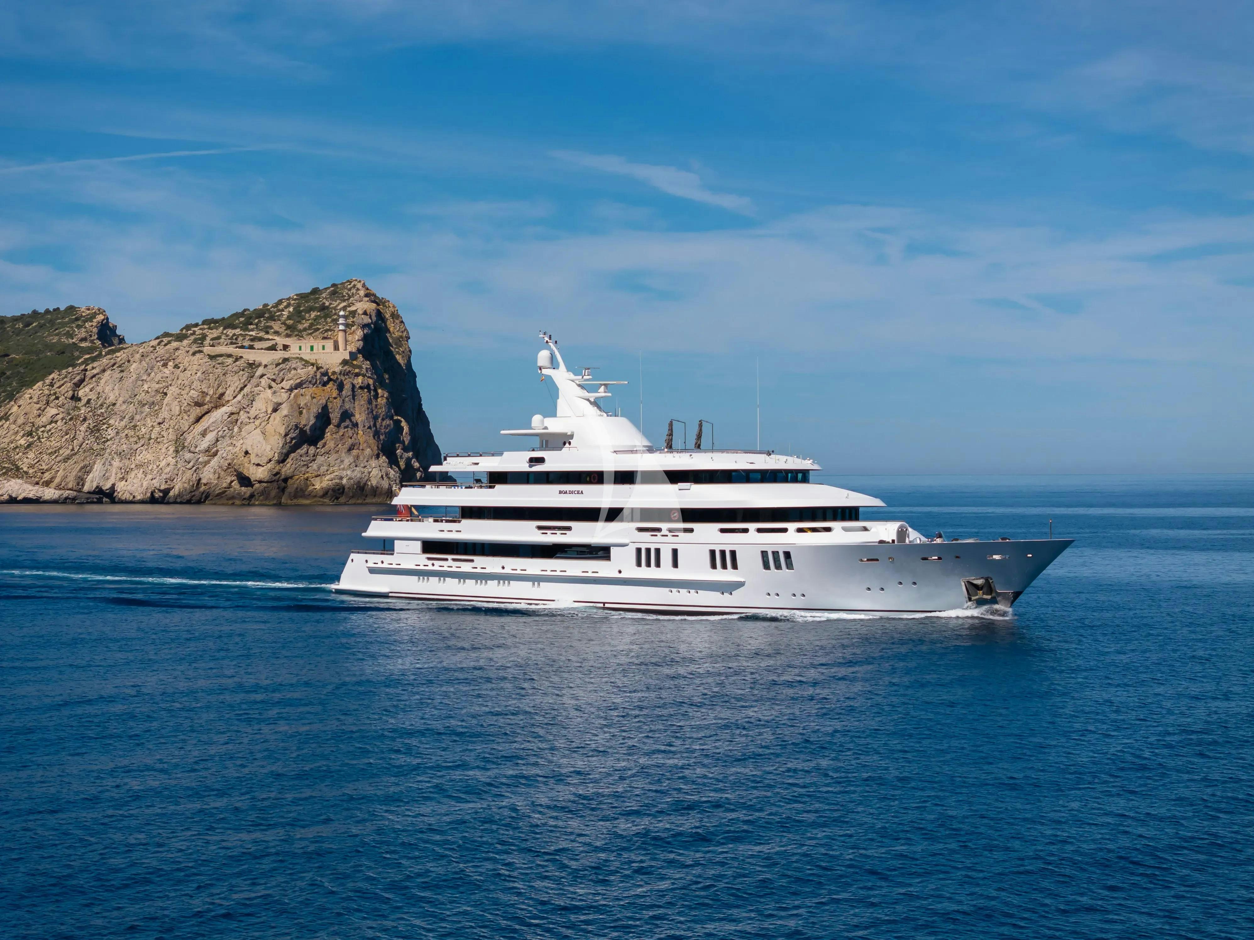 a boat sailing in the sea aboard BOADICEA Yacht for Sale