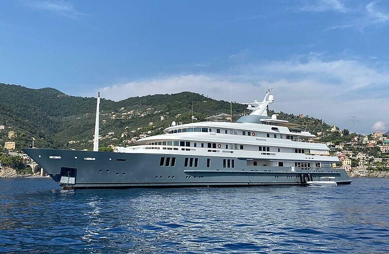 a large white yacht aboard BOADICEA Yacht for Sale