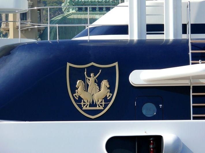 a blue truck with a picture of a bird on it aboard BOADICEA Yacht for Sale