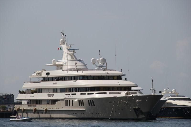 a large white ship aboard BOADICEA Yacht for Sale
