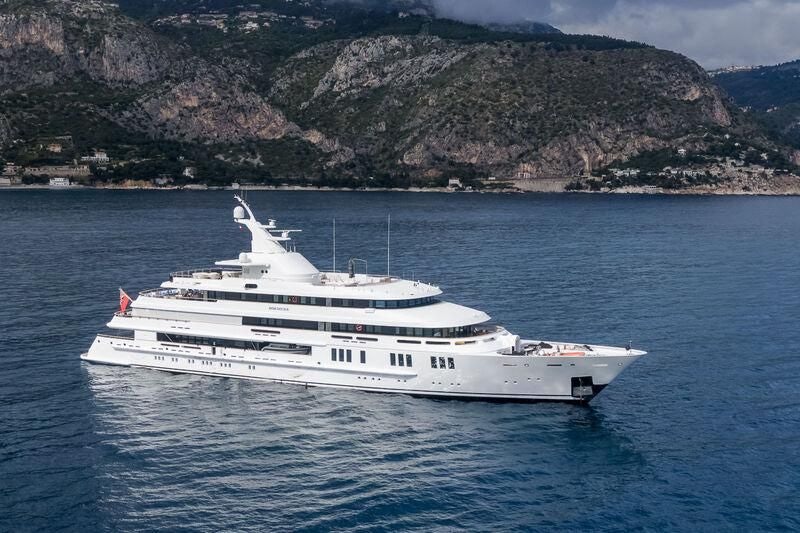 a white yacht in the water aboard BOADICEA Yacht for Sale