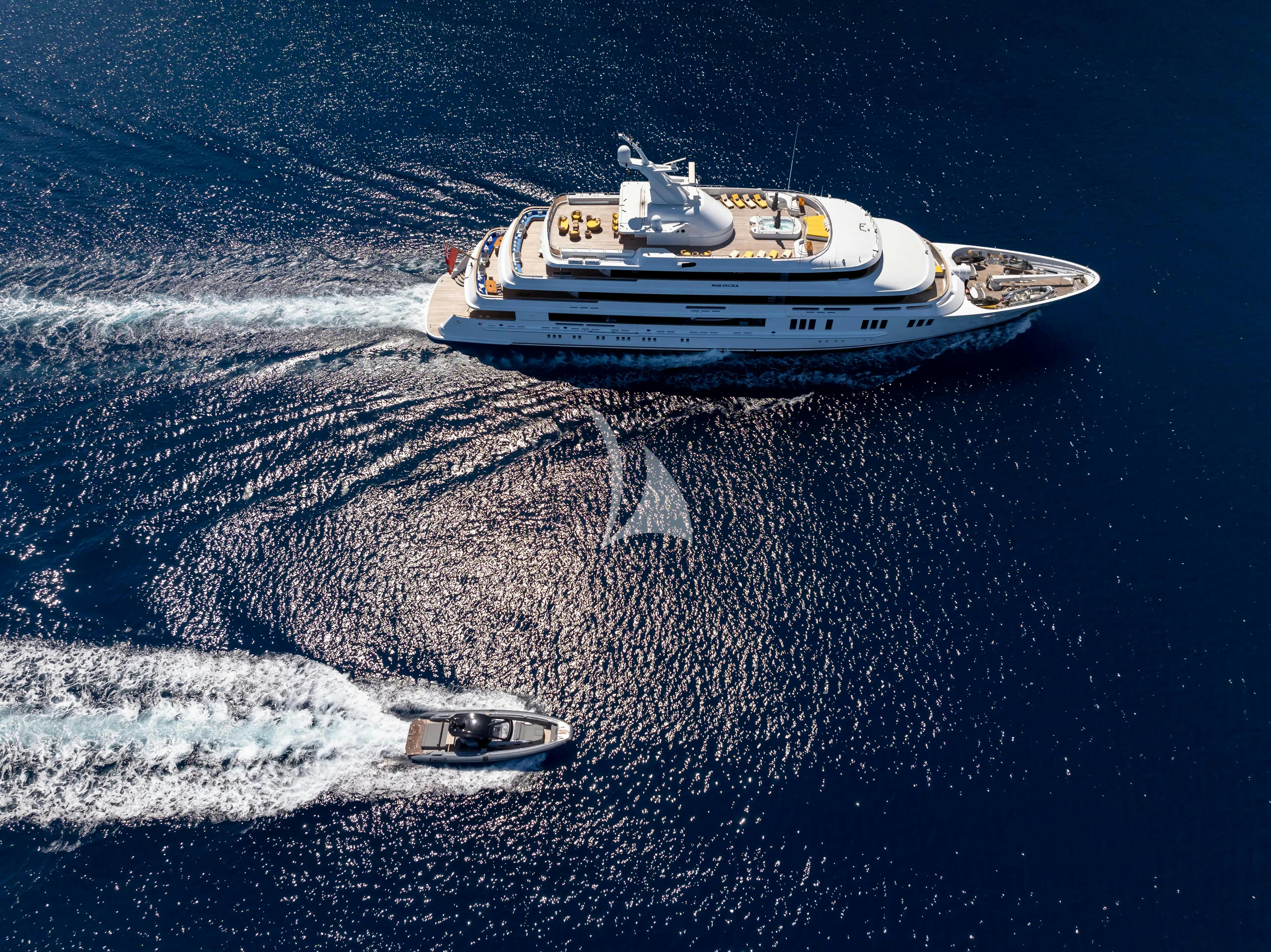 a high angle view of a boat aboard BOADICEA Yacht for Sale