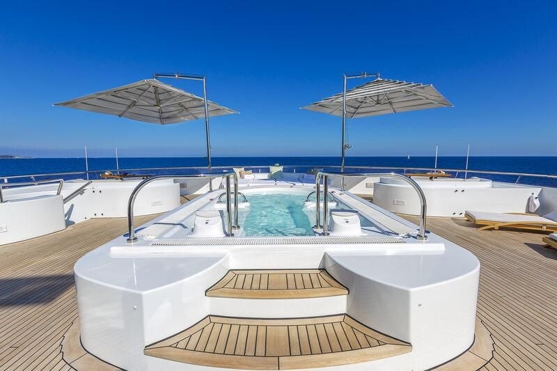 a pool with a large fan aboard BOADICEA Yacht for Sale