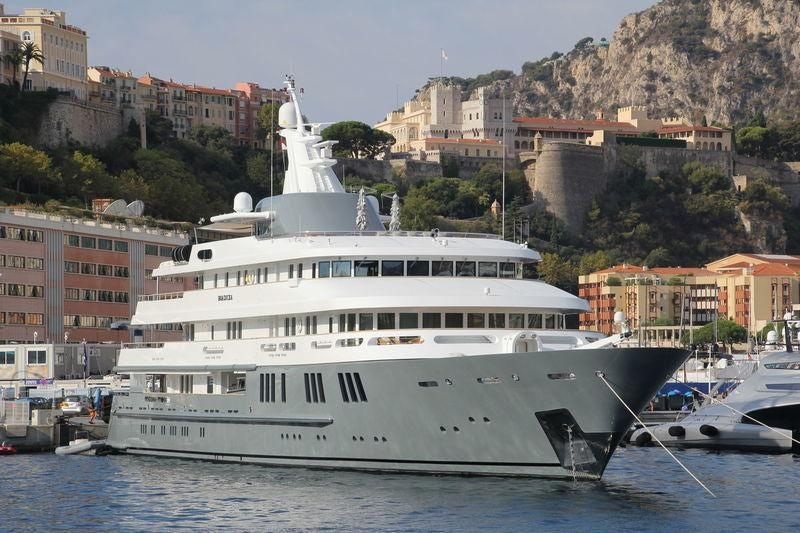 a large white boat in the water aboard BOADICEA Yacht for Sale
