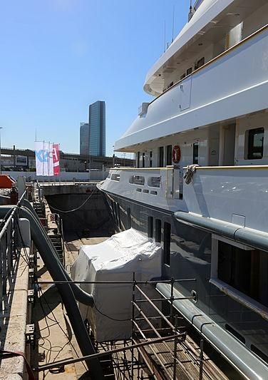 a view of a city from a balcony aboard BOADICEA Yacht for Sale