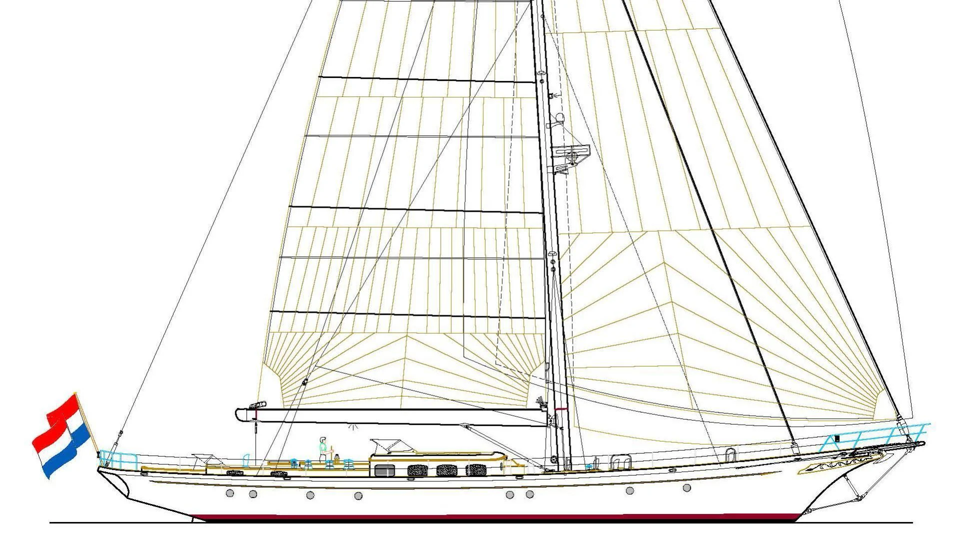 a large ship with a flag on it aboard FOFTEIN Yacht for Sale