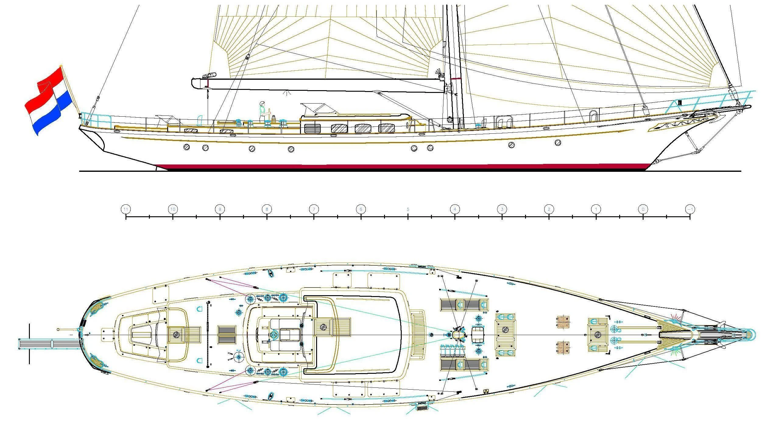 diagram, engineering drawing aboard FOFTEIN Yacht for Sale