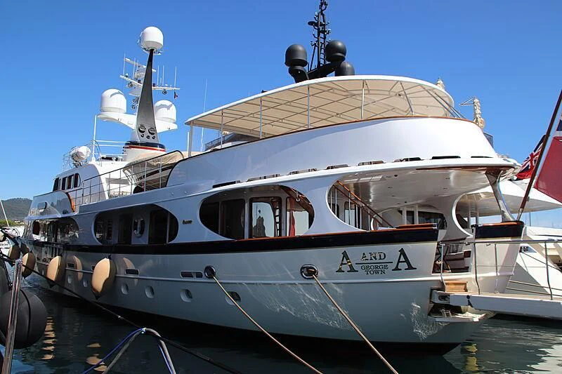 a large white boat aboard A AND A Yacht for Sale
