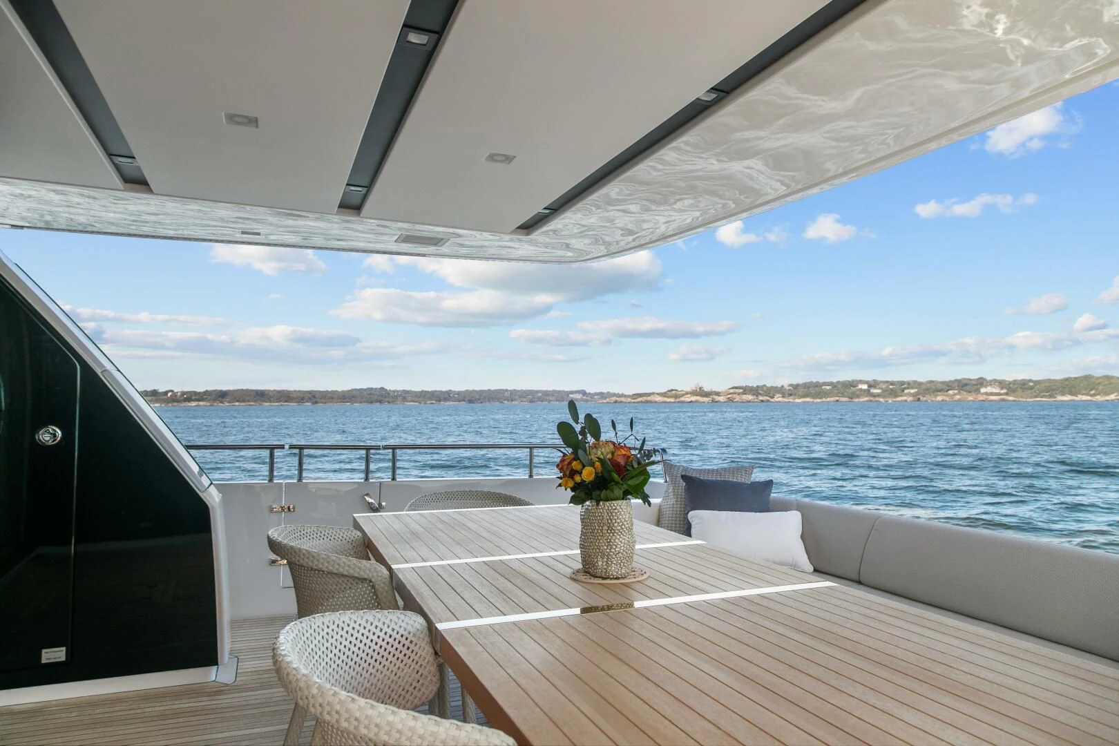 a table on a boat aboard JUJU Yacht for Sale